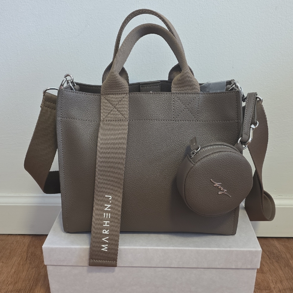 Taupe Pebbled Leather Tote with Detachable Pouch With Dust Bag - Picture 3 of 4